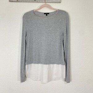 Drew By Anthropologie Women's Gray Long Sleeve Layered Top With White Hem Size M